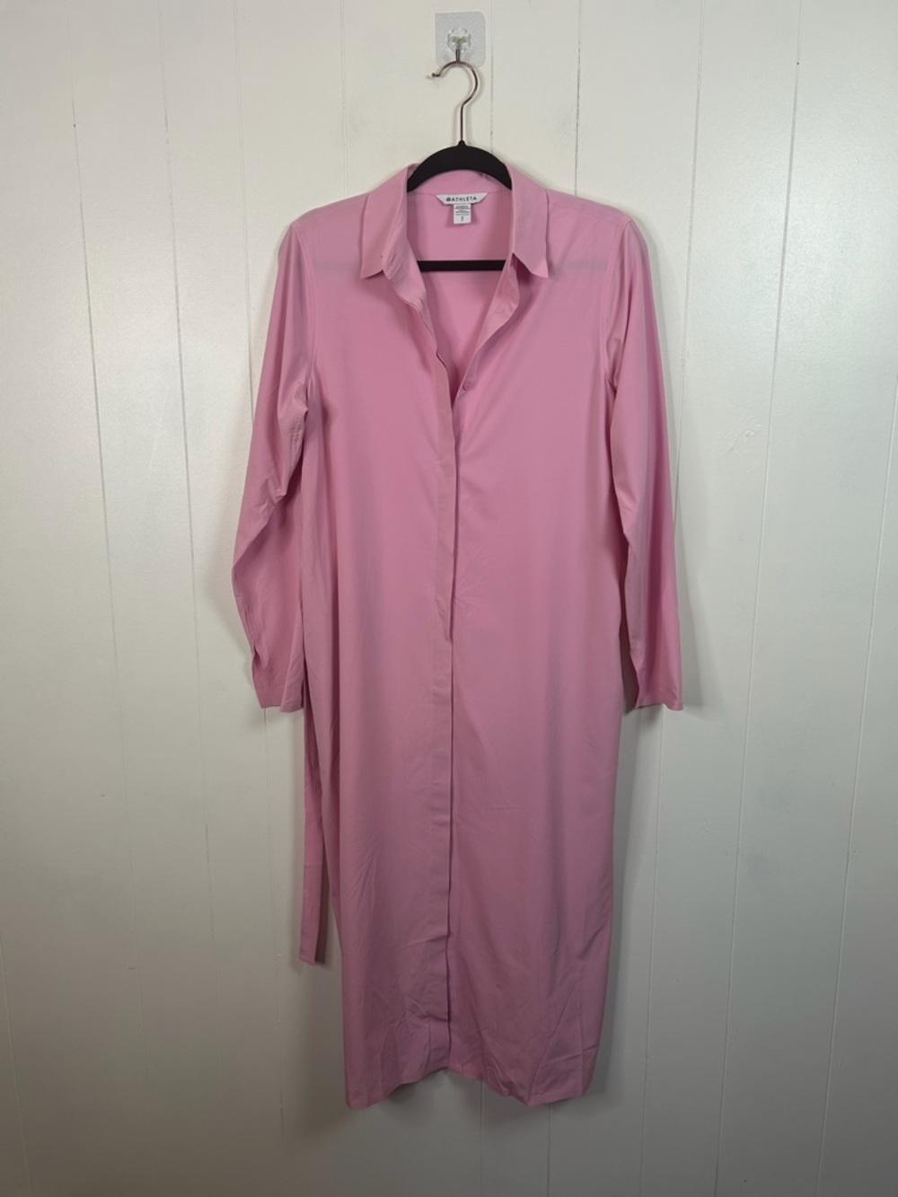 Athleta Urbanite Pink Shirt Dress Long Sleeve Midi Size Small Summer Athleisure - Picture 4 of 13